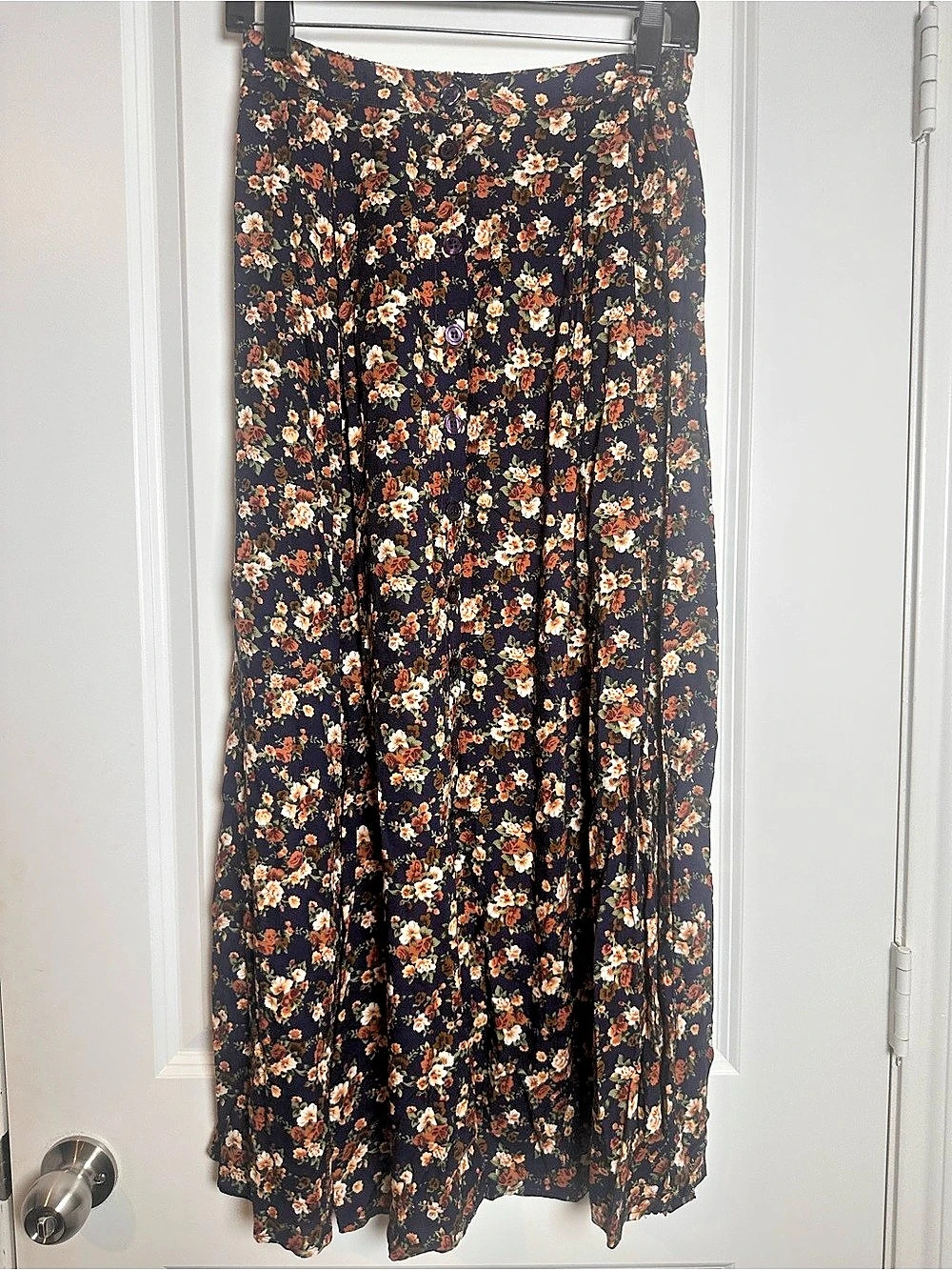 Floral Maxi Skirt in Blue & Brown Size Medium